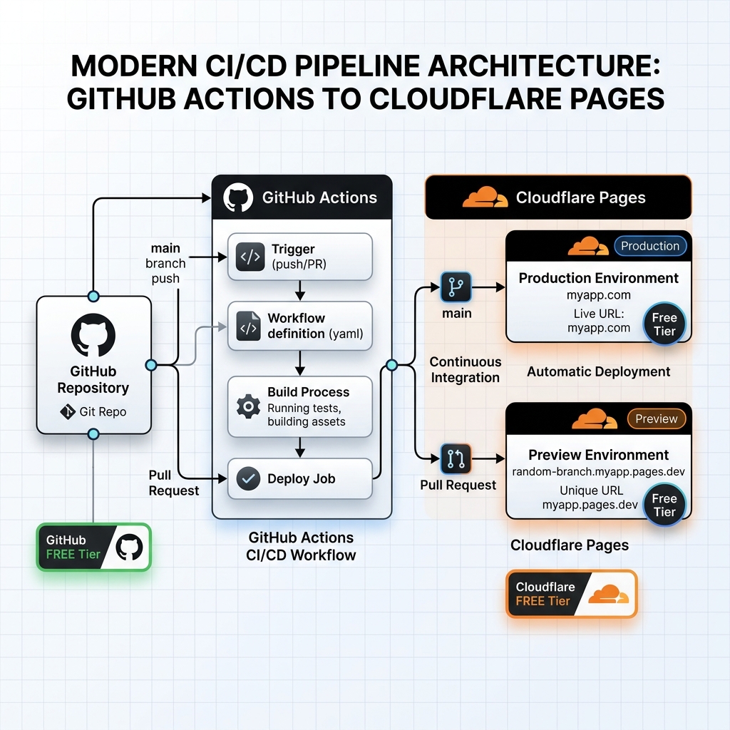 GitHub Actions + Cloudflare Pages CI/CD 파이프라인 구성도