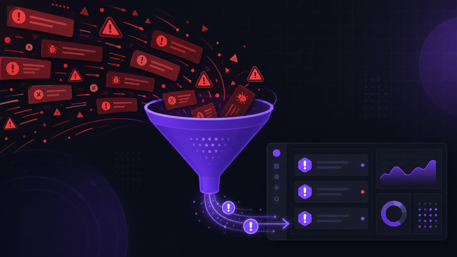 Sentry 알림 노이즈와 에러 분류 개념 일러스트
