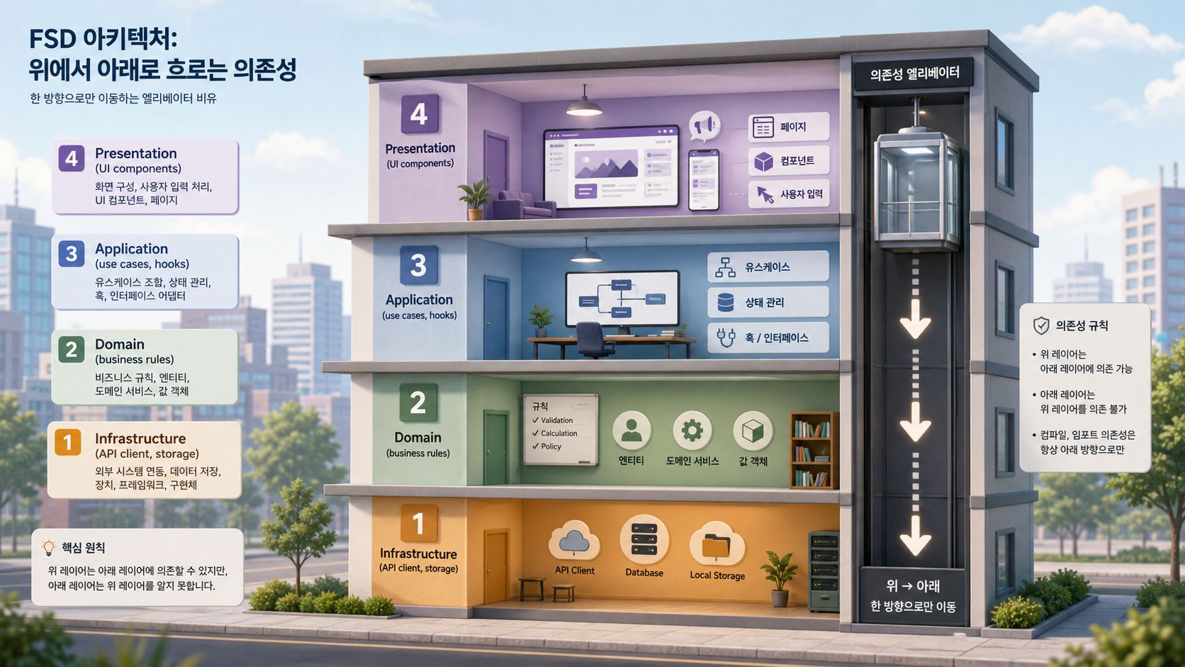 Layered 4층 빌딩 다이어그램