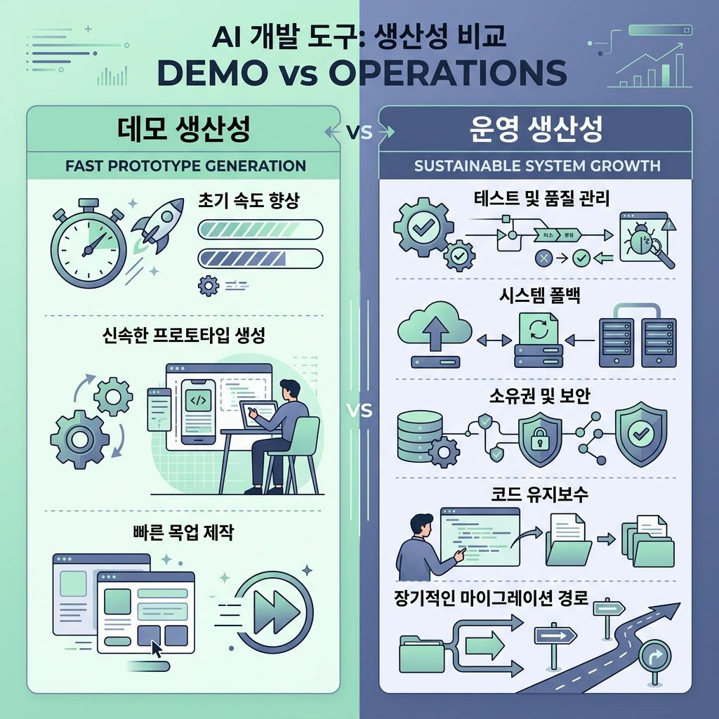 데모 생산성과 운영 생산성을 분리해 보는 비교 다이어그램
