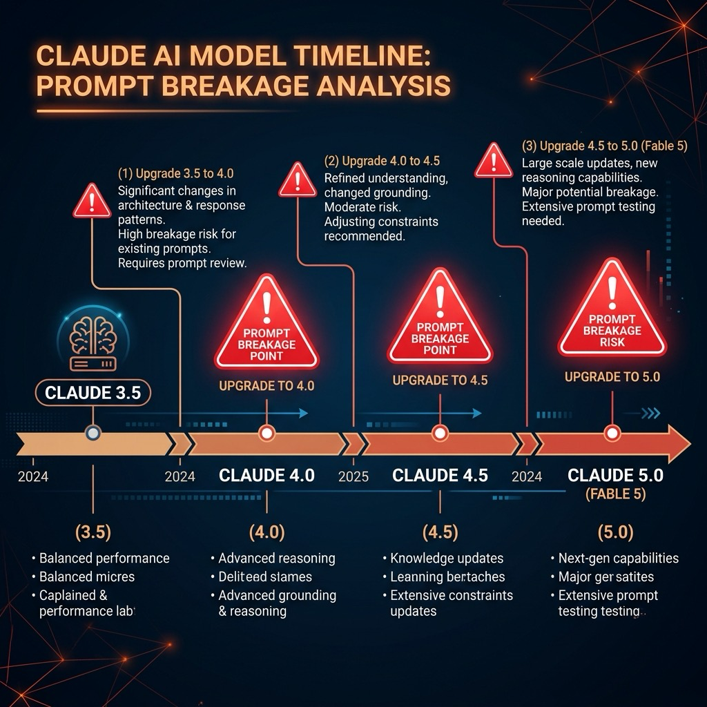 Claude 모델 릴리스 사이클 타임라인과 프롬프트 호환성 문제 흐름도