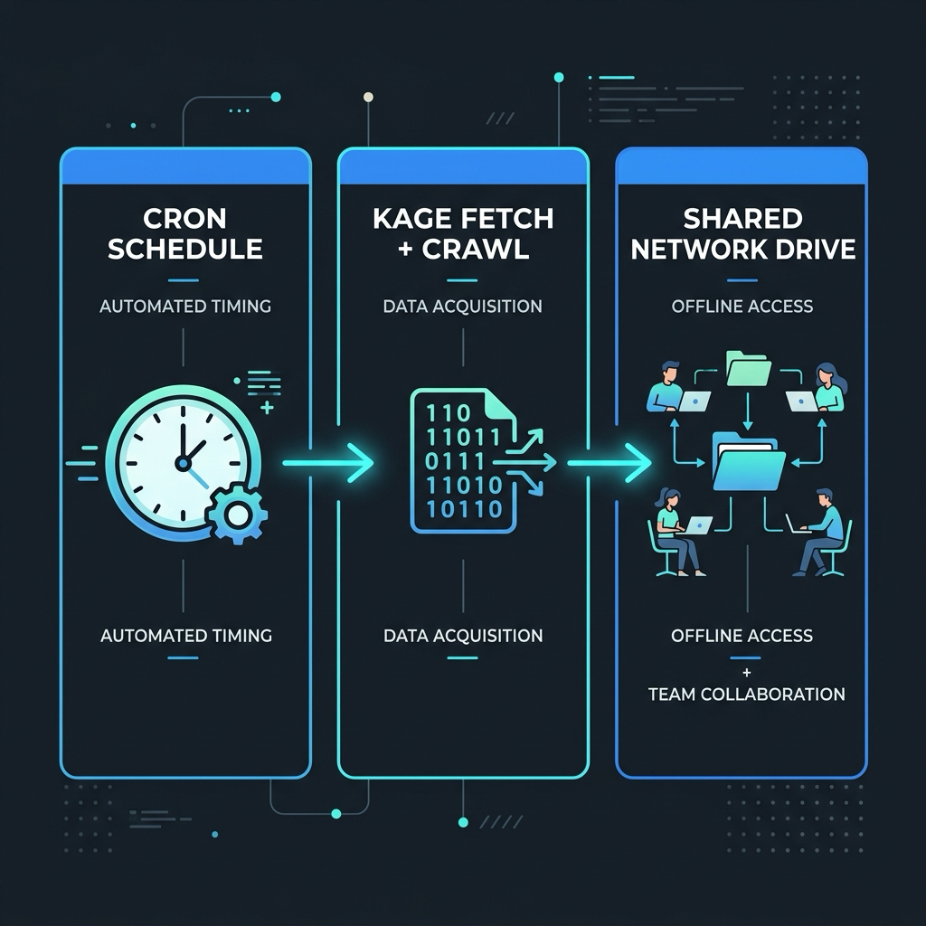 팀 오프라인 아카이빙 워크플로 — cron 스케줄에서 공유 드라이브로