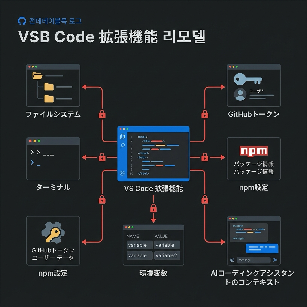 VSCode 확장 권한이 파일, 터미널, 토큰, AI 코딩 컨텍스트로 이어지는 공격면